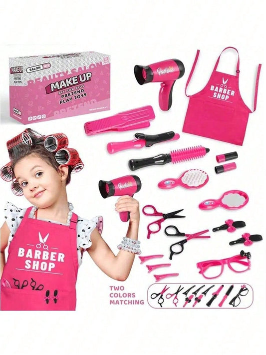 Girls Beauty Hair Salon Set, 17pcs Pretend Play Beauty Salon Toy With Realistic Accessories, Pretend Hair Styling Play Set For Little Girls