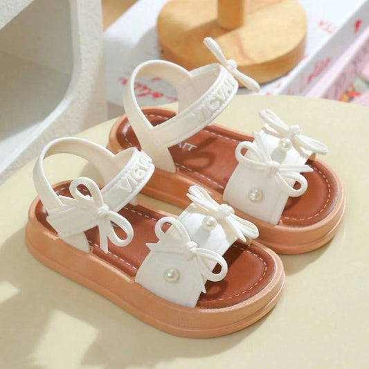 Girls' Fashion Bow & Beaded Decor Thick Sole Sandals