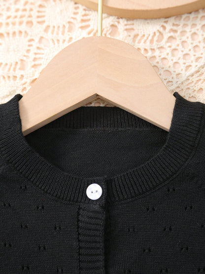 Girls' Solid Color Knitted Lightweight Cardigan, Suitable For Home Wear, Outings Or Eid Al-Fitr Gift