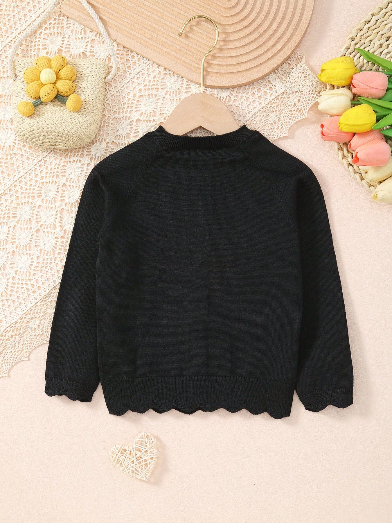 Girls' Solid Color Knitted Lightweight Cardigan, Suitable For Home Wear, Outings Or Eid Al-Fitr Gift