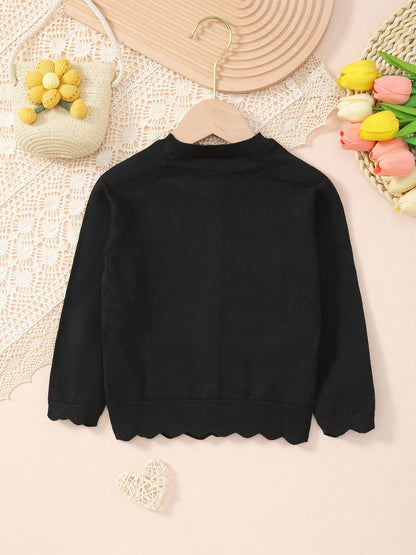 Girls' Solid Color Knitted Lightweight Cardigan, Suitable For Home Wear, Outings Or Eid Al-Fitr Gift