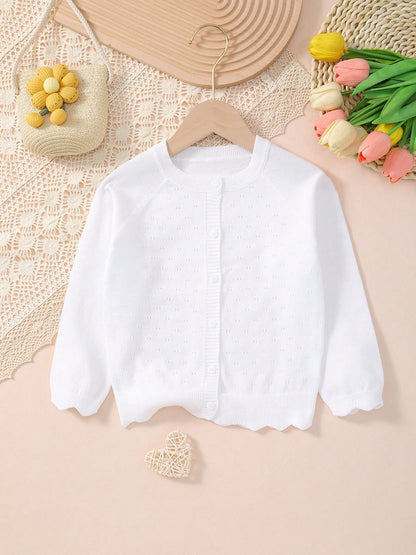 Girls' Solid Color Knitted Lightweight Cardigan, Suitable For Home Wear, Outings Or Eid Al-Fitr Gift