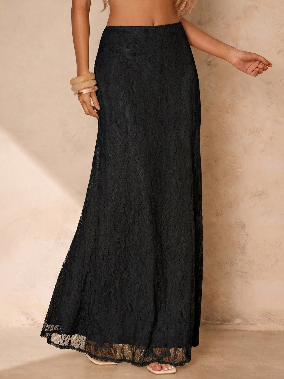 Glamine Women's Solid Color Mermaid Maxi Skirt, Lace Maxi Skirt, Elegant Maxi Skirt, Suitable For Women's Party, Daily Wear, Apricot Maxi Skirt