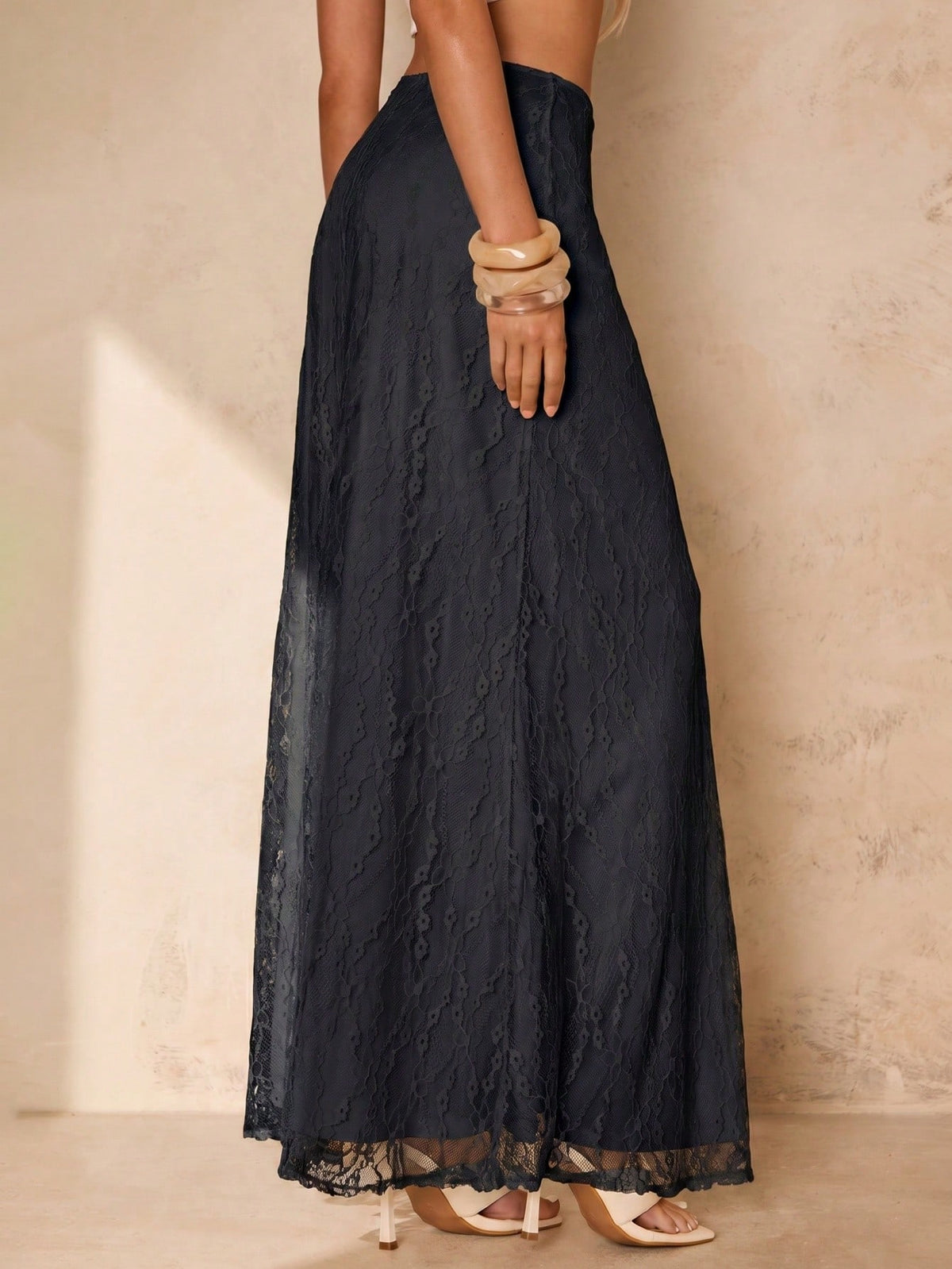 Glamine Women's Solid Color Mermaid Maxi Skirt, Lace Maxi Skirt, Elegant Maxi Skirt, Suitable For Women's Party, Daily Wear, Apricot Maxi Skirt
