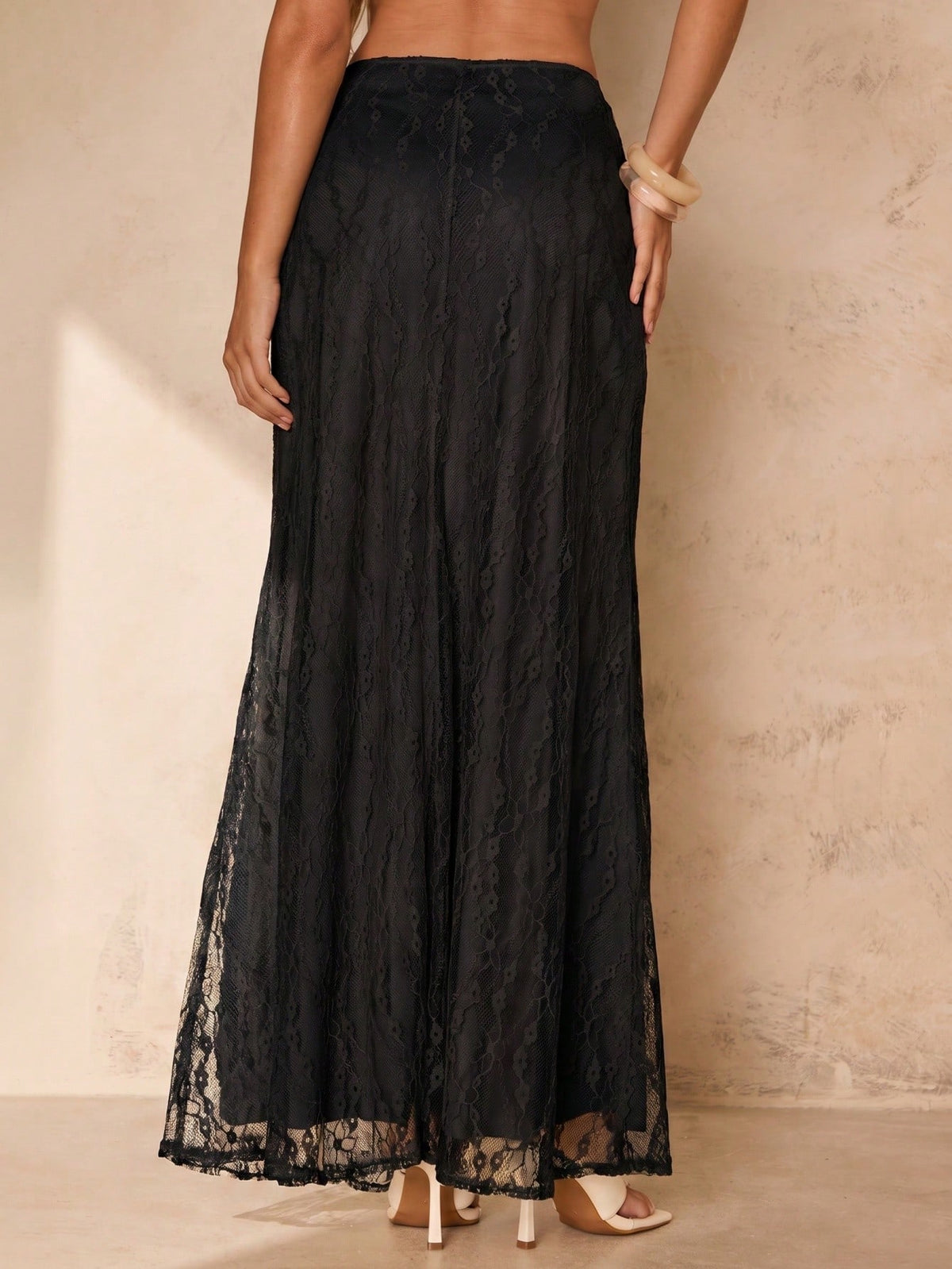 Glamine Women's Solid Color Mermaid Maxi Skirt, Lace Maxi Skirt, Elegant Maxi Skirt, Suitable For Women's Party, Daily Wear, Apricot Maxi Skirt