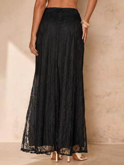 Glamine Women's Solid Color Mermaid Maxi Skirt, Lace Maxi Skirt, Elegant Maxi Skirt, Suitable For Women's Party, Daily Wear, Apricot Maxi Skirt