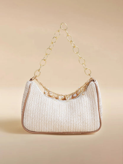Glizzene Summer Beach Tote Bag- Starfish & Ocean Theme Series. Woven Shell Shoulder Bag With Ocean Style Chain Strap.,Straw Bag