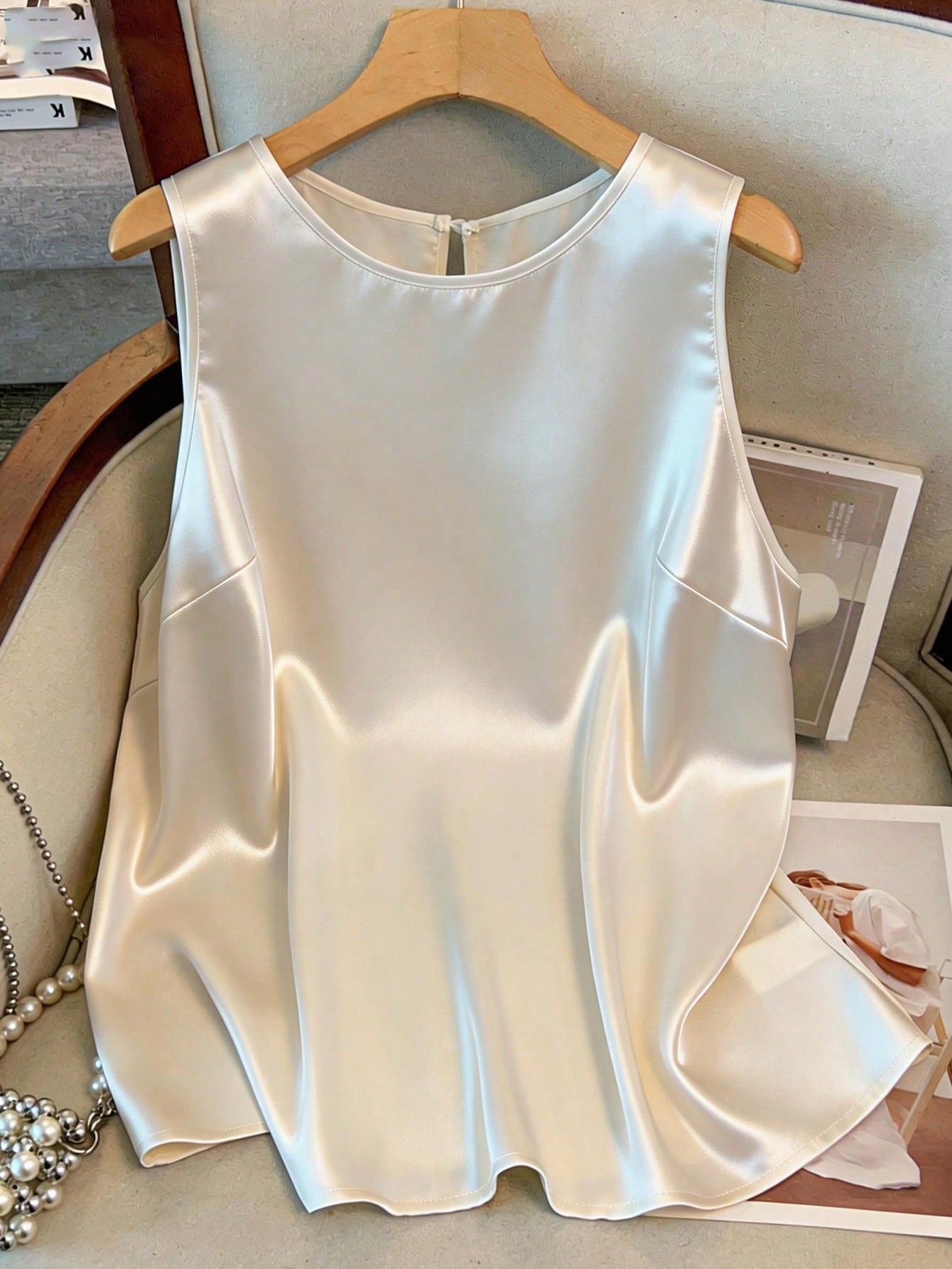 GlowEve CURVE Purple Summer Plus Size Women Elegant Formal Round Neck Camisole Blouse,Satin Shiny Fabric Fit Top For Daily Commute And Outdoor Activities