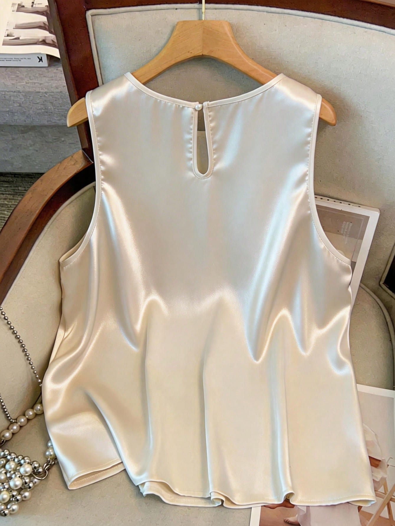 GlowEve CURVE Purple Summer Plus Size Women Elegant Formal Round Neck Camisole Blouse,Satin Shiny Fabric Fit Top For Daily Commute And Outdoor Activities