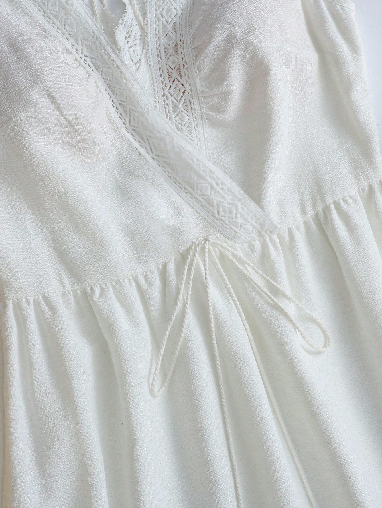 GlowEve Elegant Sexy Holiday Vacation Outfit Summer French Minimalist Sleeveless V-Neck Hollow Lace Waist Cinched Long Dress, White Design