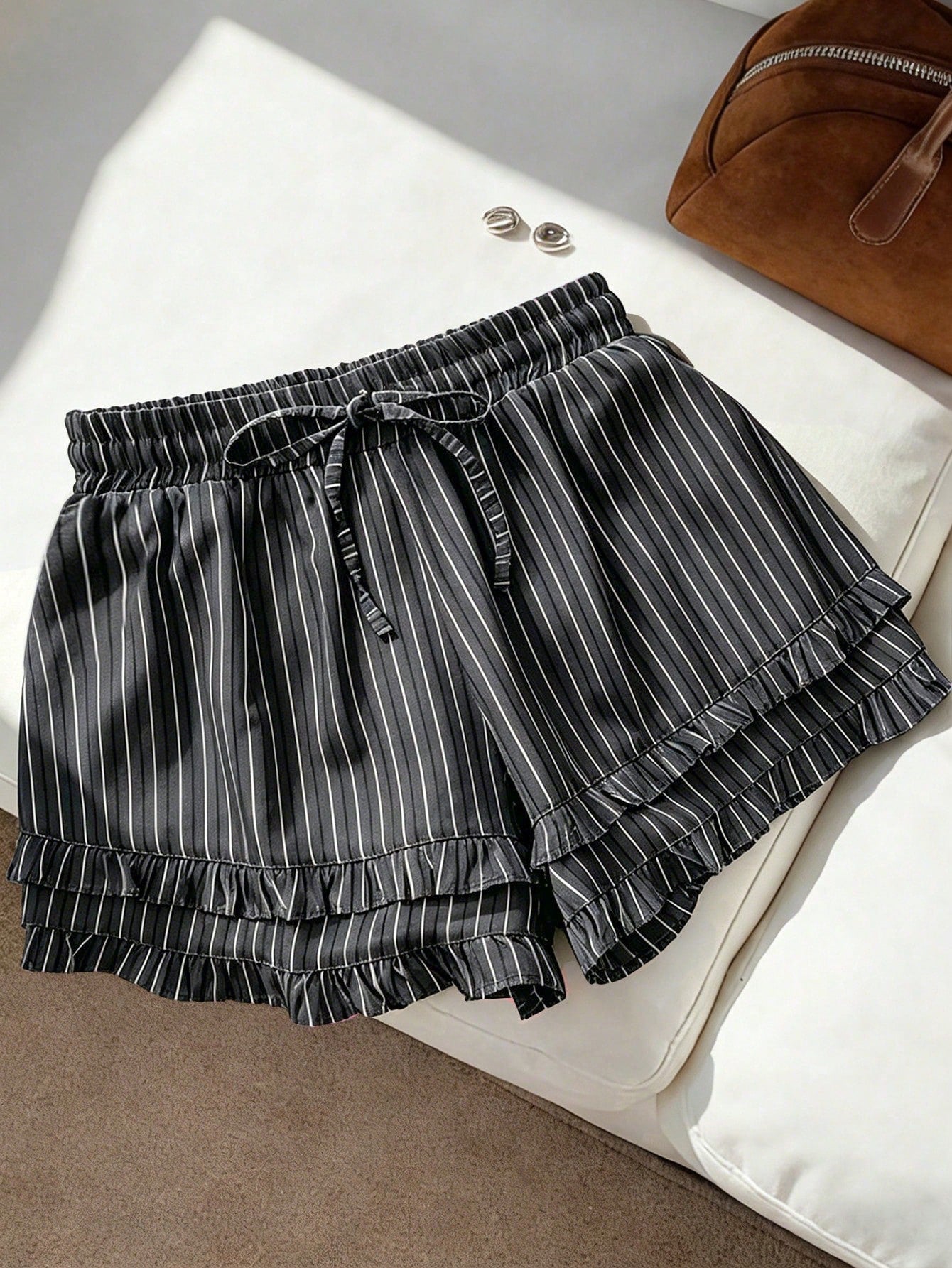GlowEve Women's Casual Striped Print Drawstring Shorts, Summer