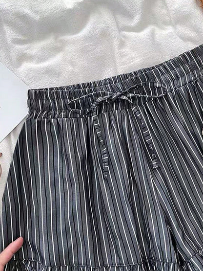GlowEve Women's Casual Striped Print Drawstring Shorts, Summer