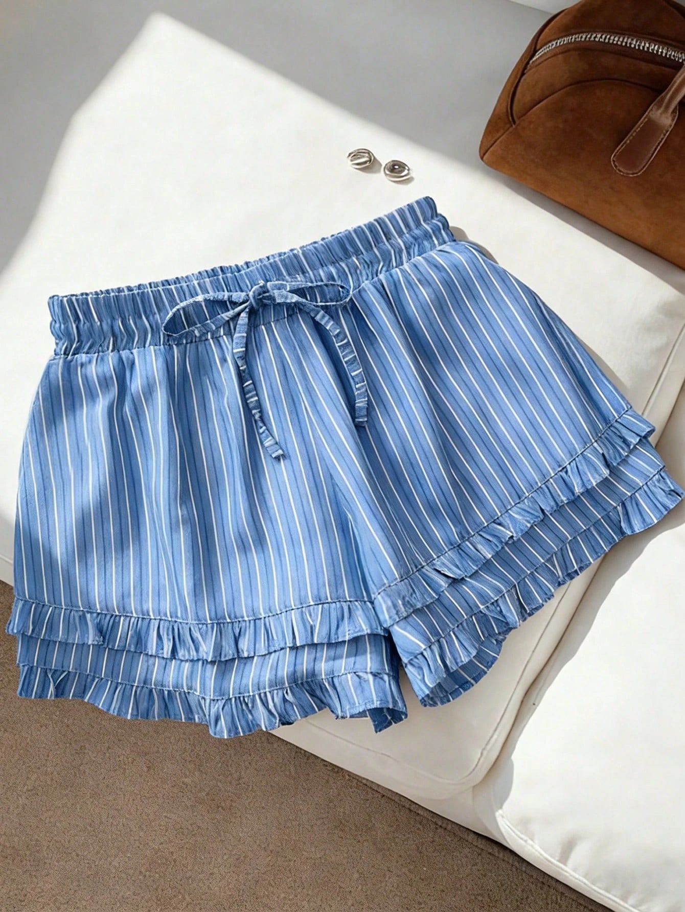 GlowEve Women's Casual Striped Print Drawstring Shorts, Summer