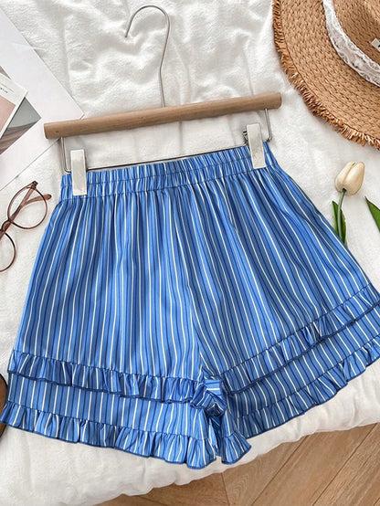 GlowEve Women's Casual Striped Print Drawstring Shorts, Summer