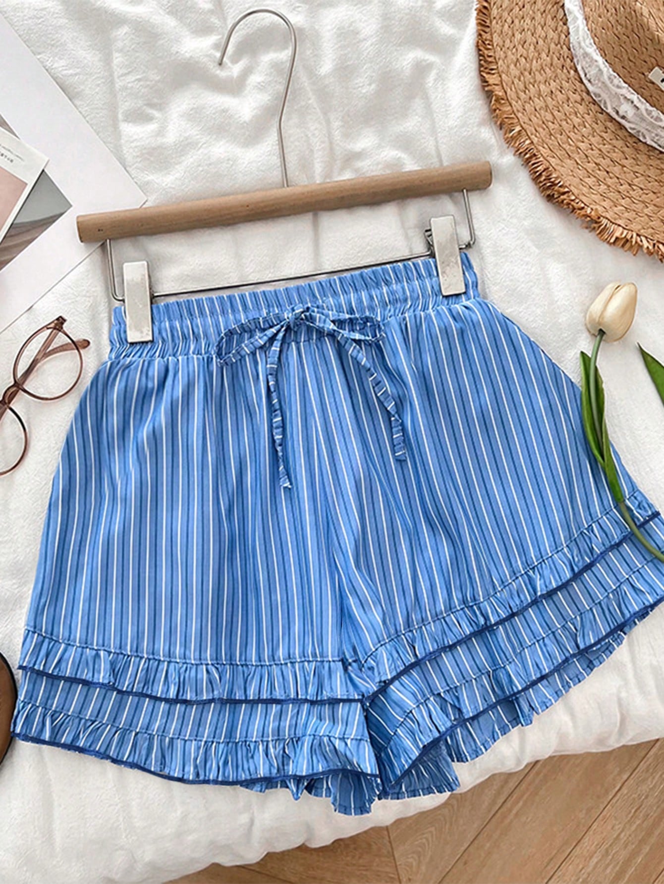 GlowEve Women's Casual Striped Print Drawstring Shorts, Summer