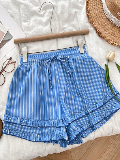 GlowEve Women's Casual Striped Print Drawstring Shorts, Summer