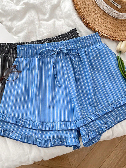 GlowEve Women's Casual Striped Print Drawstring Shorts, Summer