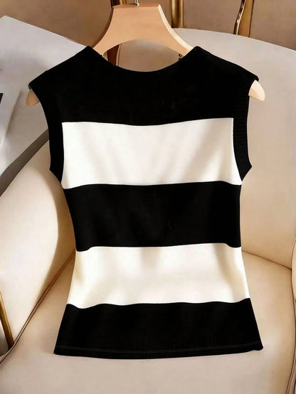GlowEve Women's Contrast Color Round Neck Casual Versatile Tank Top