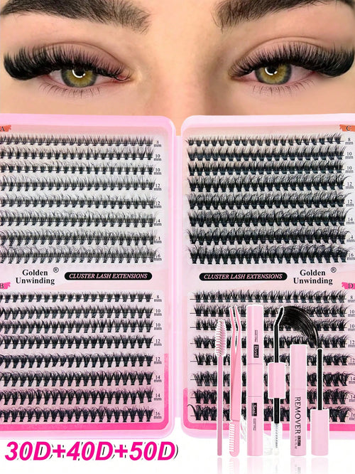 Golden Unwinding 640pcsDramatic C-Curl 8-16MM Mix, DIY Extension Lashes Eyelashes Book, Big Volume Soft, Individual Cluster Lashes,Pick Glue, Remover, Tweezers As Needed Create A Fluffy Wispy Y2k Butt