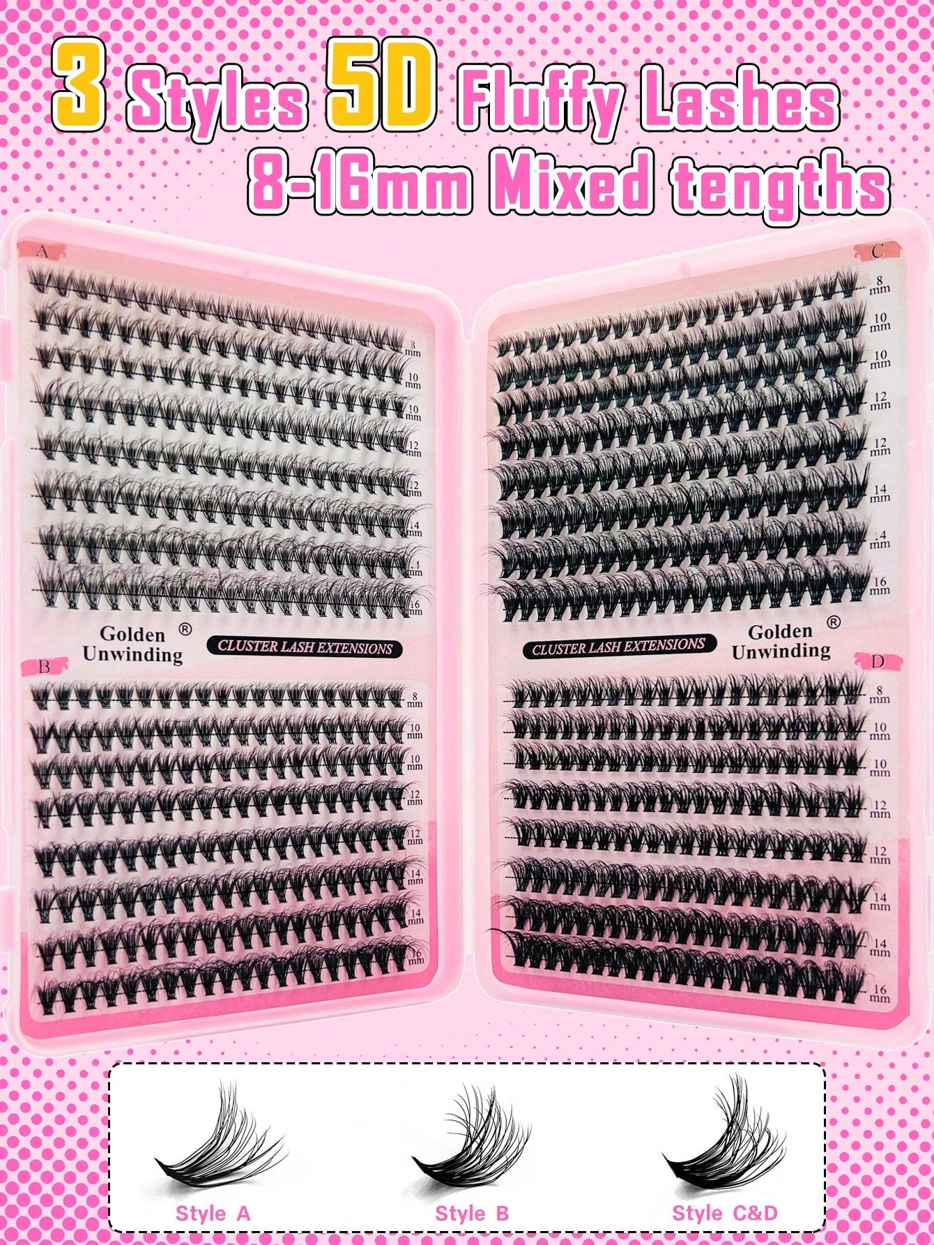 Golden Unwinding 640pcsDramatic C-Curl 8-16MM Mix, DIY Extension Lashes Eyelashes Book, Big Volume Soft, Individual Cluster Lashes,Pick Glue, Remover, Tweezers As Needed Create A Fluffy Wispy Y2k Butt