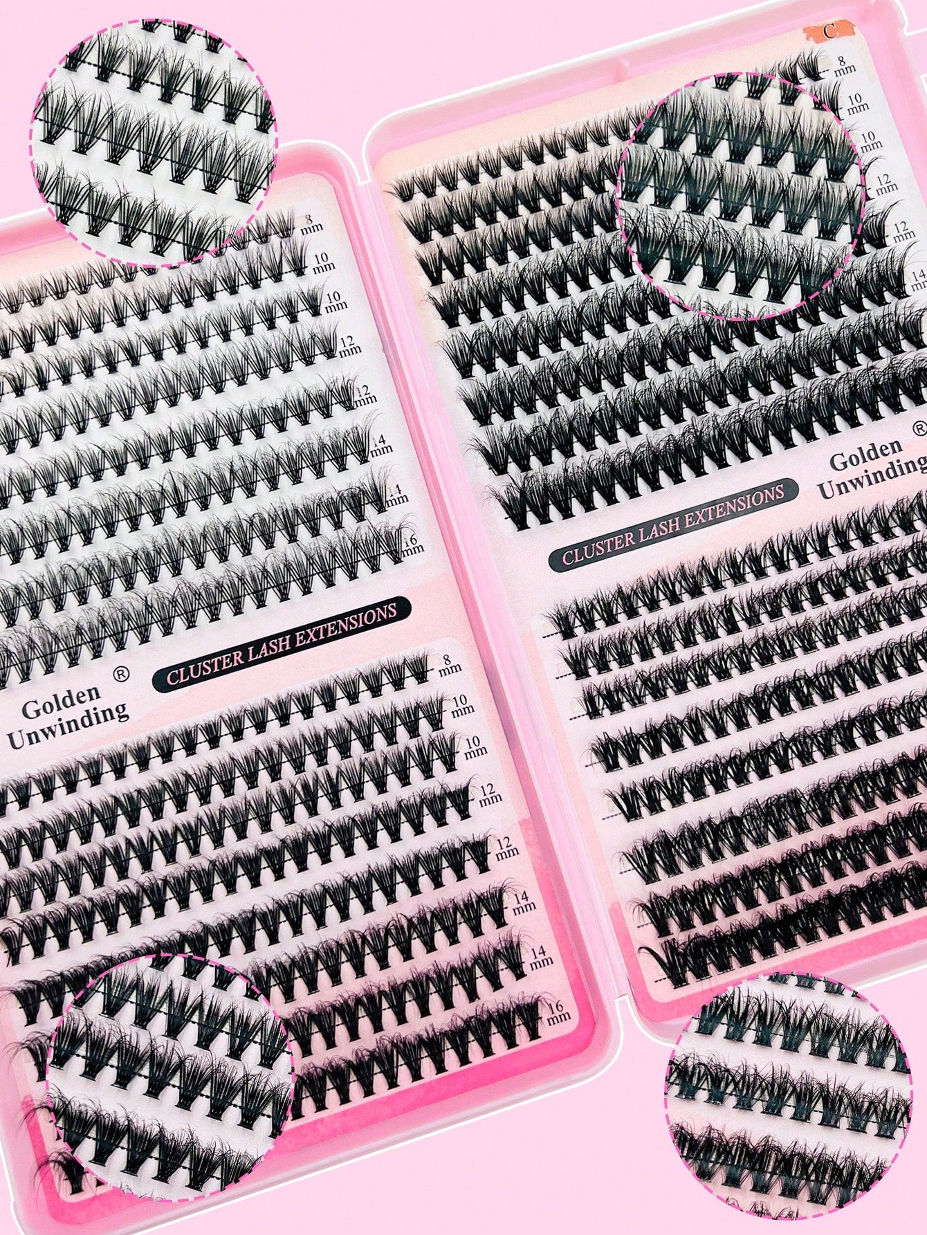 Golden Unwinding 640pcsDramatic C-Curl 8-16MM Mix, DIY Extension Lashes Eyelashes Book, Big Volume Soft, Individual Cluster Lashes,Pick Glue, Remover, Tweezers As Needed Create A Fluffy Wispy Y2k Butt