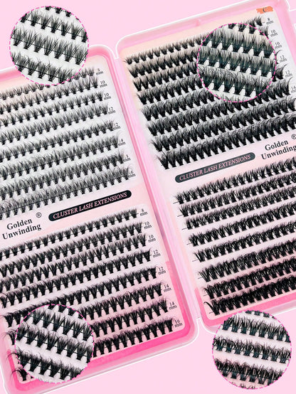 Golden Unwinding 640pcsDramatic C-Curl 8-16MM Mix, DIY Extension Lashes Eyelashes Book, Big Volume Soft, Individual Cluster Lashes,Pick Glue, Remover, Tweezers As Needed Create A Fluffy Wispy Y2k Butt
