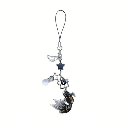 [Good Luck Carp] New Chinese Style National Fashion Koi Fish & Star Beaded Pendant Necklace, Versatile Cellphone Charm & Car Decor Gifts For Mother, Family, Friends, Birthday, Holiday Phone Chain