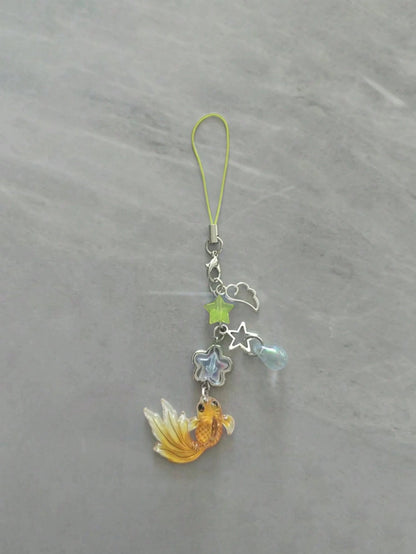 [Good Luck Carp] New Chinese Style National Fashion Koi Fish & Star Beaded Pendant Necklace, Versatile Cellphone Charm & Car Decor Gifts For Mother, Family, Friends, Birthday, Holiday Phone Chain