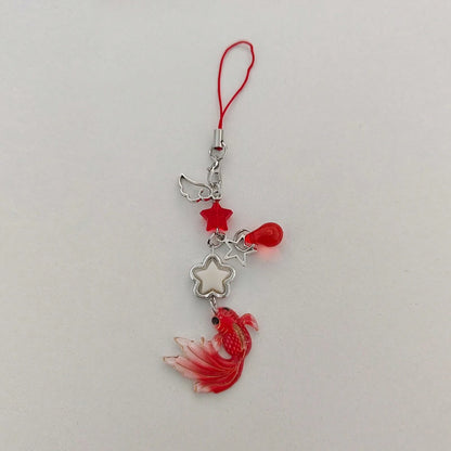 [Good Luck Carp] New Chinese Style National Fashion Koi Fish & Star Beaded Pendant Necklace, Versatile Cellphone Charm & Car Decor Gifts For Mother, Family, Friends, Birthday, Holiday Phone Chain