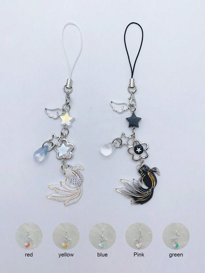 [Good Luck Carp] New Chinese Style National Fashion Koi Fish & Star Beaded Pendant Necklace, Versatile Cellphone Charm & Car Decor Gifts For Mother, Family, Friends, Birthday, Holiday Phone Chain