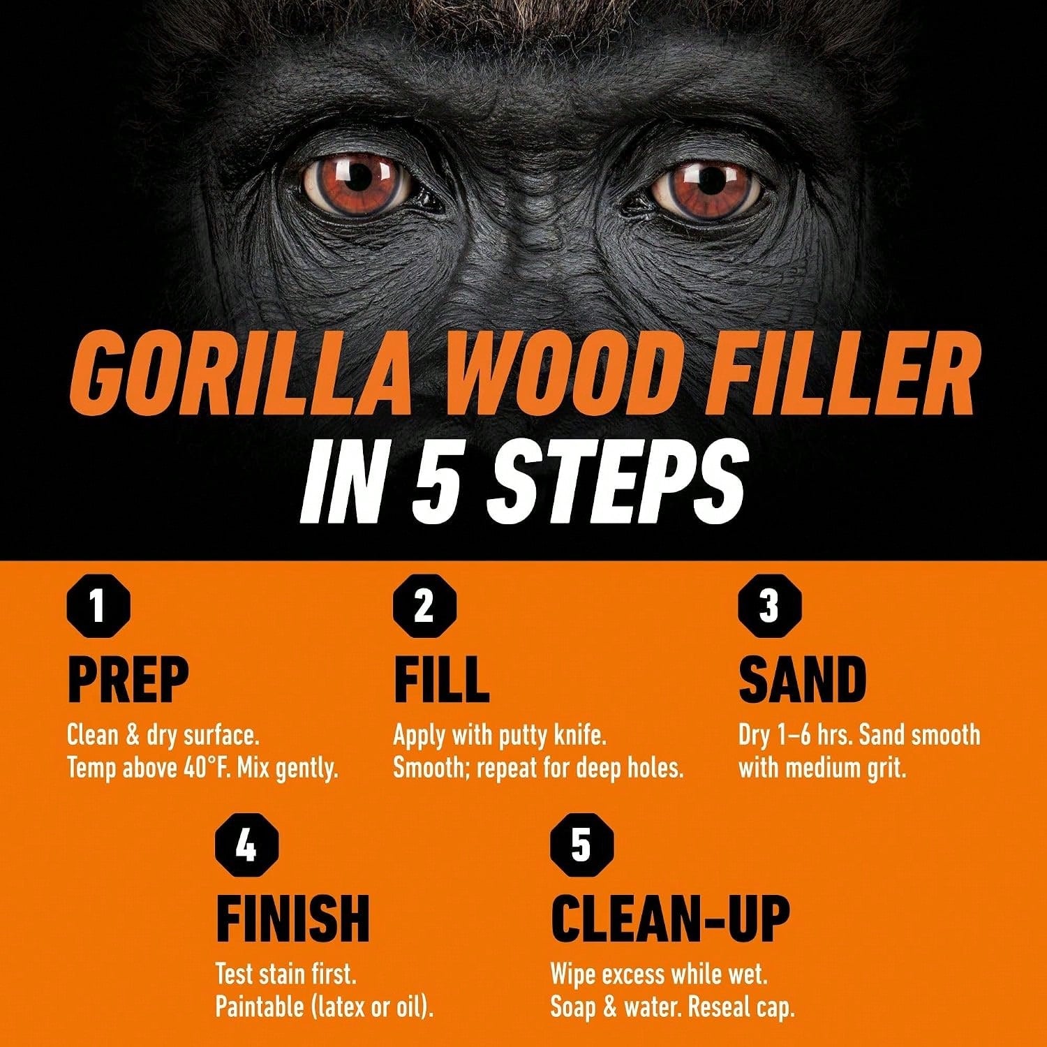 Gorilla All Purpose Wood Filler, Natural Finish, 16 Ounce Tub (Pack Of 1)- Water Resistant For Indoor Or Outdoor Projects And Repairs