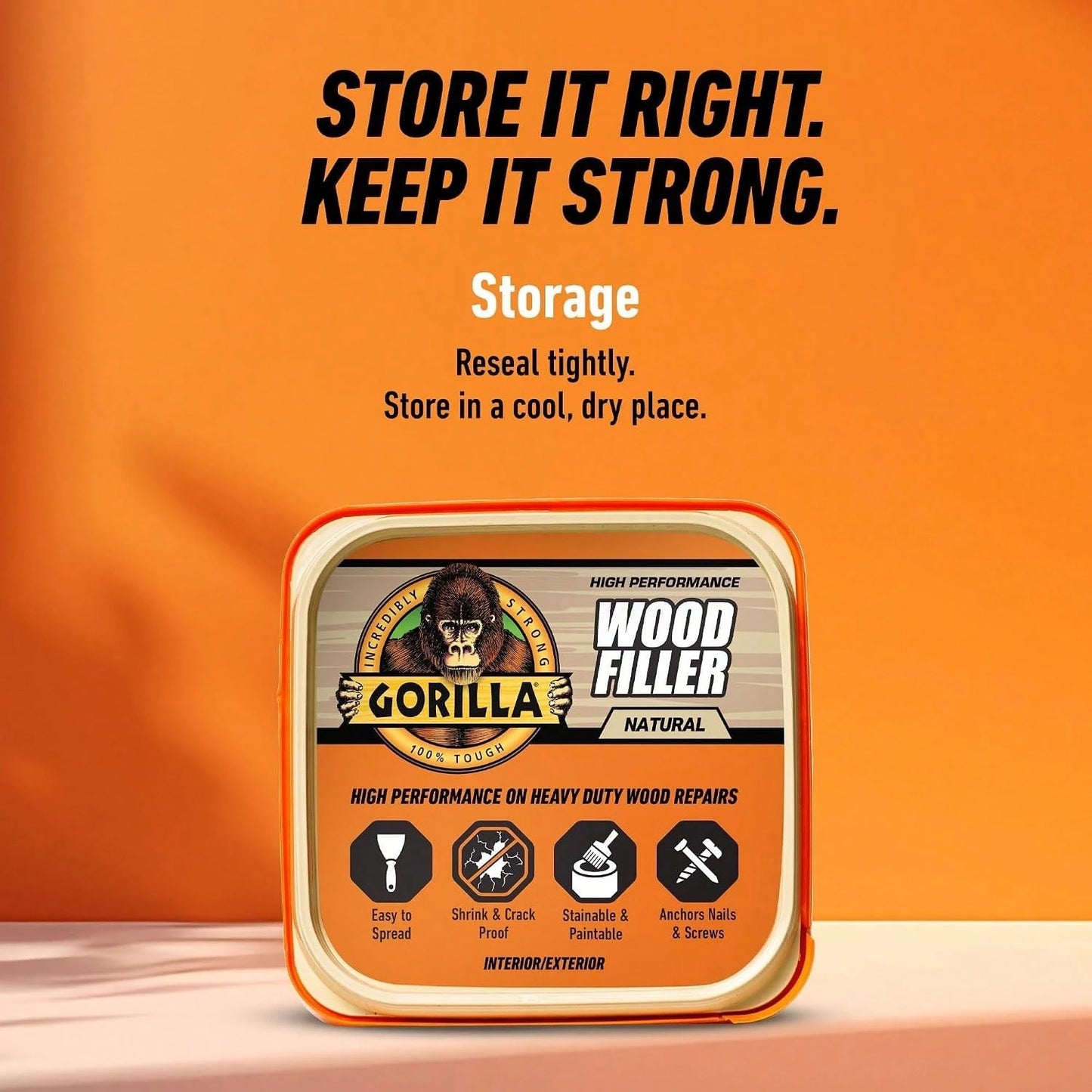 Gorilla All Purpose Wood Filler, Natural Finish, 16 Ounce Tub (Pack Of 1)- Water Resistant For Indoor Or Outdoor Projects And Repairs