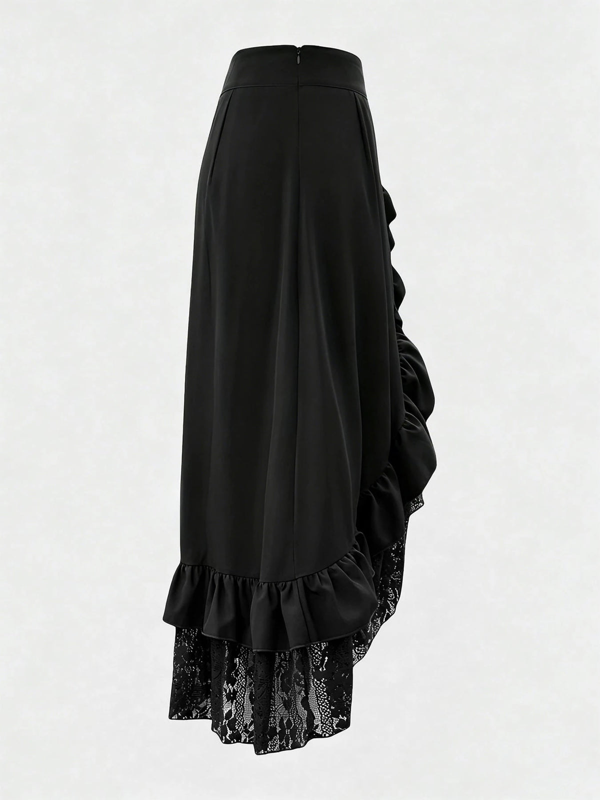 Gothic Style Lace Patchwork Ruffle Hem Solid Color Pirate Skirt Black Spring