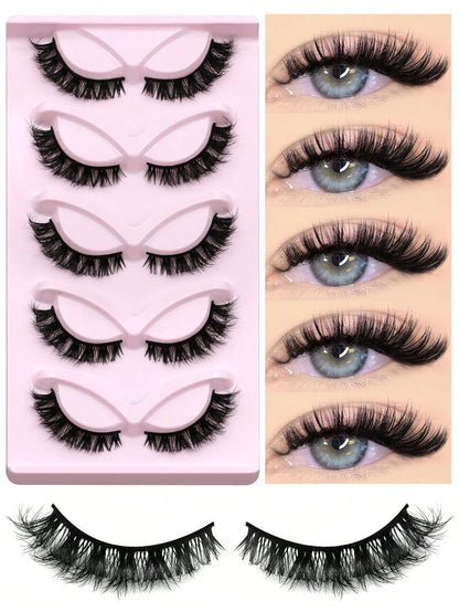 GROINNEYA 5 Pairs False Eyelashes Cat Eye Lashes Manga Lashes Faux Mink Eyelashes Natural Long Winged End Eye Elongated Eyelashes Faux Cils Eyelashes Extension (CH21)