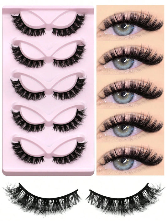 GROINNEYA 5 Pairs False Eyelashes Cat Eye Lashes Manga Lashes Faux Mink Eyelashes Natural Long Winged End Eye Elongated Eyelashes Faux Cils Eyelashes Extension (CH21)