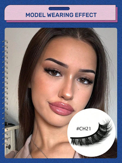 GROINNEYA 5 Pairs False Eyelashes Cat Eye Lashes Manga Lashes Faux Mink Eyelashes Natural Long Winged End Eye Elongated Eyelashes Faux Cils Eyelashes Extension (CH21)