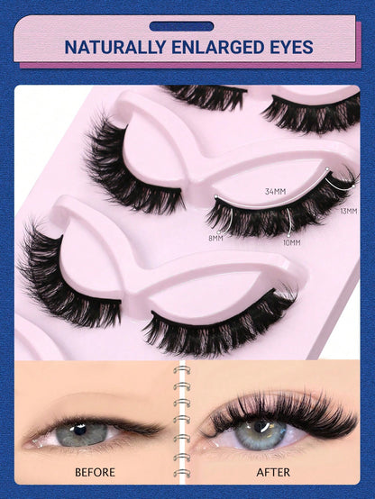 GROINNEYA 5 Pairs False Eyelashes Cat Eye Lashes Manga Lashes Faux Mink Eyelashes Natural Long Winged End Eye Elongated Eyelashes Faux Cils Eyelashes Extension (CH21)