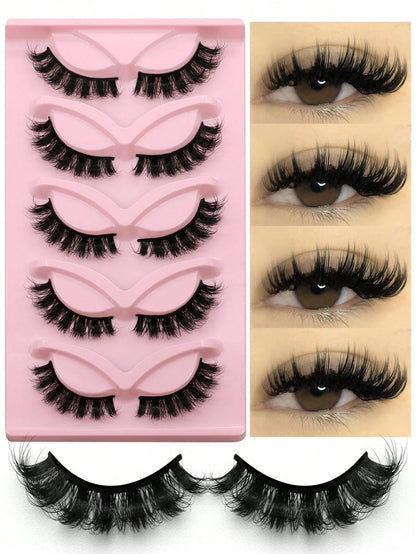 GROINNEYA 5 Pairs False Eyelashes Cat Eye Lashes Manga Lashes Faux Mink Eyelashes Natural Long Winged End Eye Elongated Eyelashes Faux Cils Eyelashes Extension (CH21)