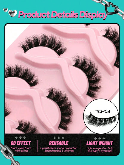 GROINNEYA 5 Pairs False Eyelashes Cat Eye Lashes Manga Lashes Faux Mink Eyelashes Natural Long Winged End Eye Elongated Eyelashes Faux Cils Eyelashes Extension (CH21)