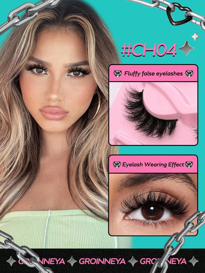 GROINNEYA 5 Pairs False Eyelashes Cat Eye Lashes Manga Lashes Faux Mink Eyelashes Natural Long Winged End Eye Elongated Eyelashes Faux Cils Eyelashes Extension (CH21)