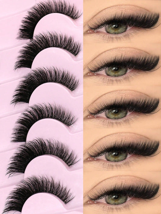 GROINNEYA 7 Pairs New Cat Eye False Eyelashes, Natural & Lengthening Transparent Band, Flared Ends, Elongate Eye Shape, Faux Mink Lashes, Makeup Use (XF01) Strip Eyelashes, Lashes, False Lashes, Fake