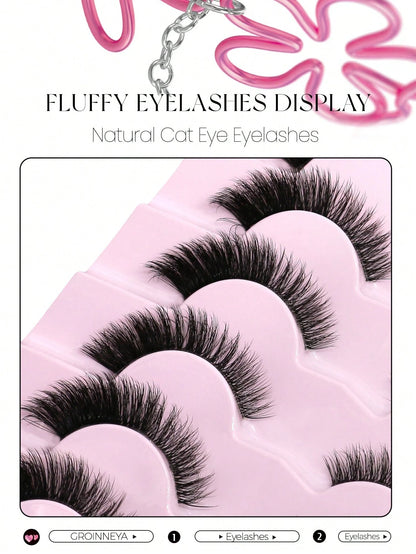 GROINNEYA 7 Pairs New Cat Eye False Eyelashes, Natural & Lengthening Transparent Band, Flared Ends, Elongate Eye Shape, Faux Mink Lashes, Makeup Use (XF01) Strip Eyelashes, Lashes, False Lashes, Fake