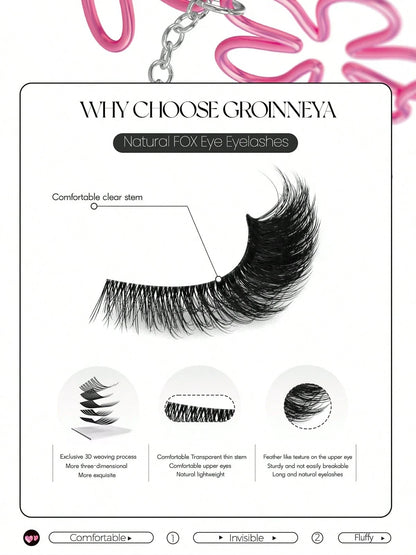 GROINNEYA 7 Pairs New Cat Eye False Eyelashes, Natural & Lengthening Transparent Band, Flared Ends, Elongate Eye Shape, Faux Mink Lashes, Makeup Use (XF01) Strip Eyelashes, Lashes, False Lashes, Fake