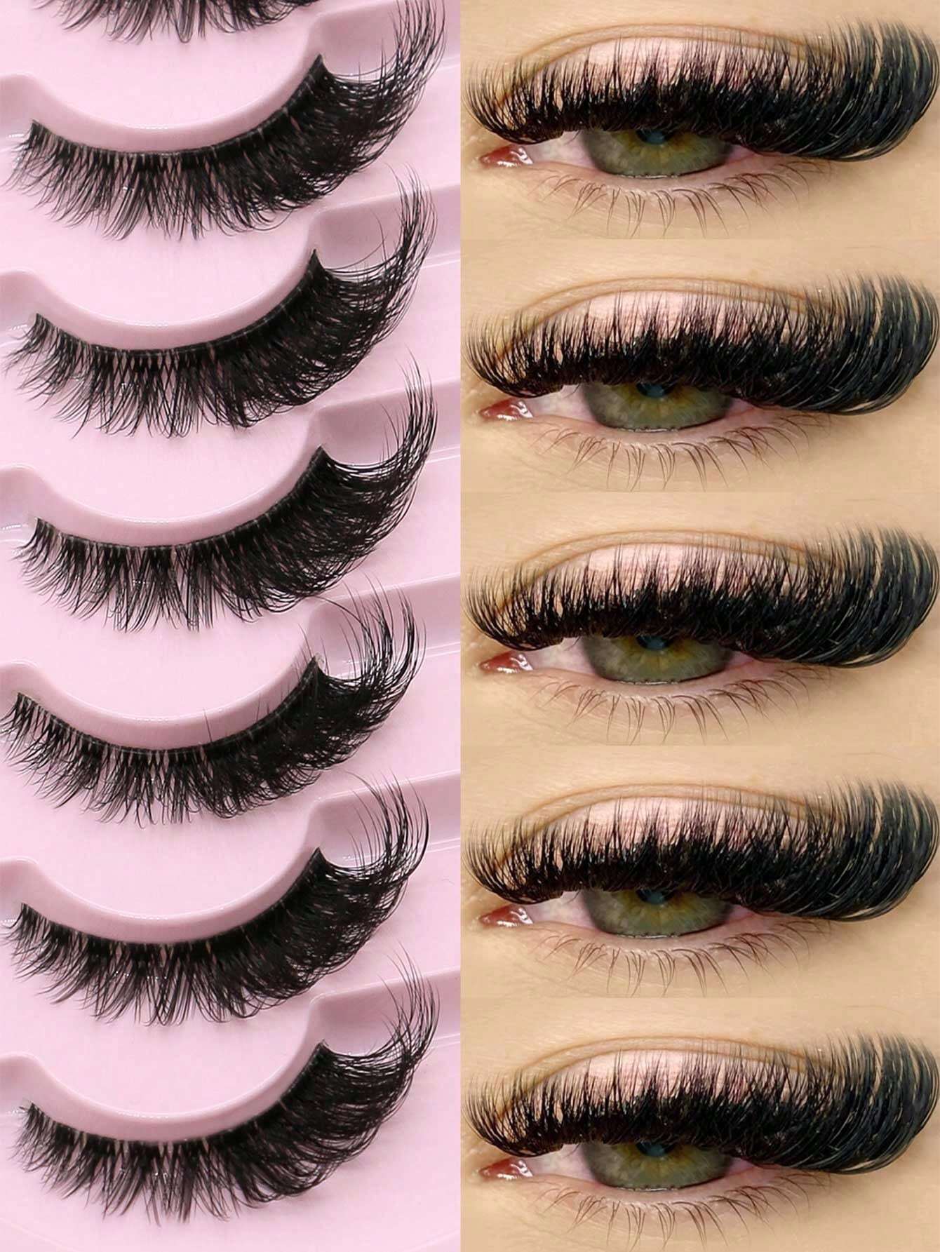 GROINNEYA 7 Pairs New Cat Eye False Eyelashes, Natural & Lengthening Transparent Band, Flared Ends, Elongate Eye Shape, Faux Mink Lashes, Makeup Use (XF01) Strip Eyelashes, Lashes, False Lashes, Fake