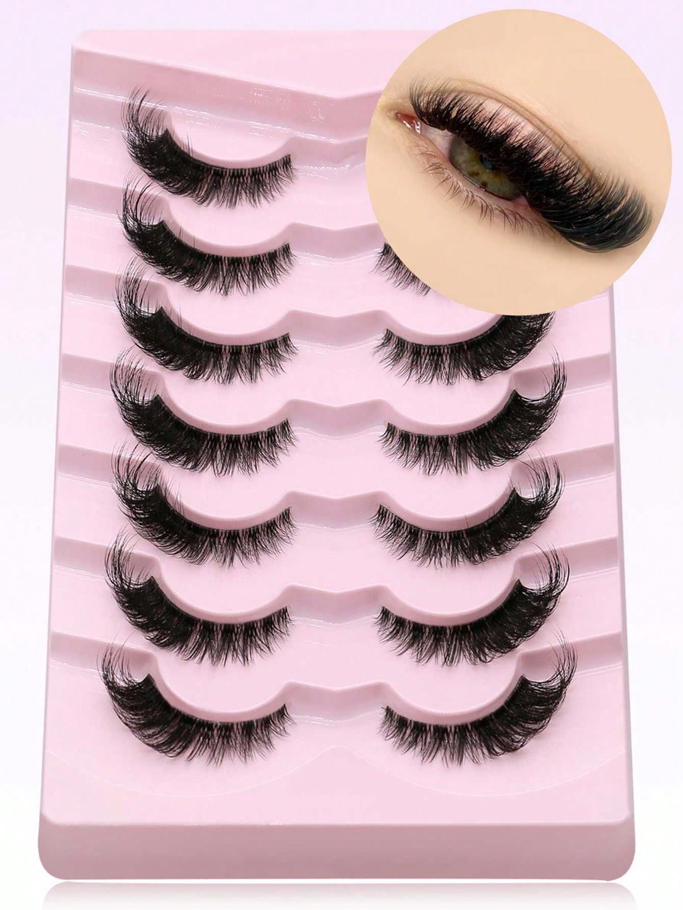 GROINNEYA 7 Pairs New Cat Eye False Eyelashes, Natural & Lengthening Transparent Band, Flared Ends, Elongate Eye Shape, Faux Mink Lashes, Makeup Use (XF01) Strip Eyelashes, Lashes, False Lashes, Fake