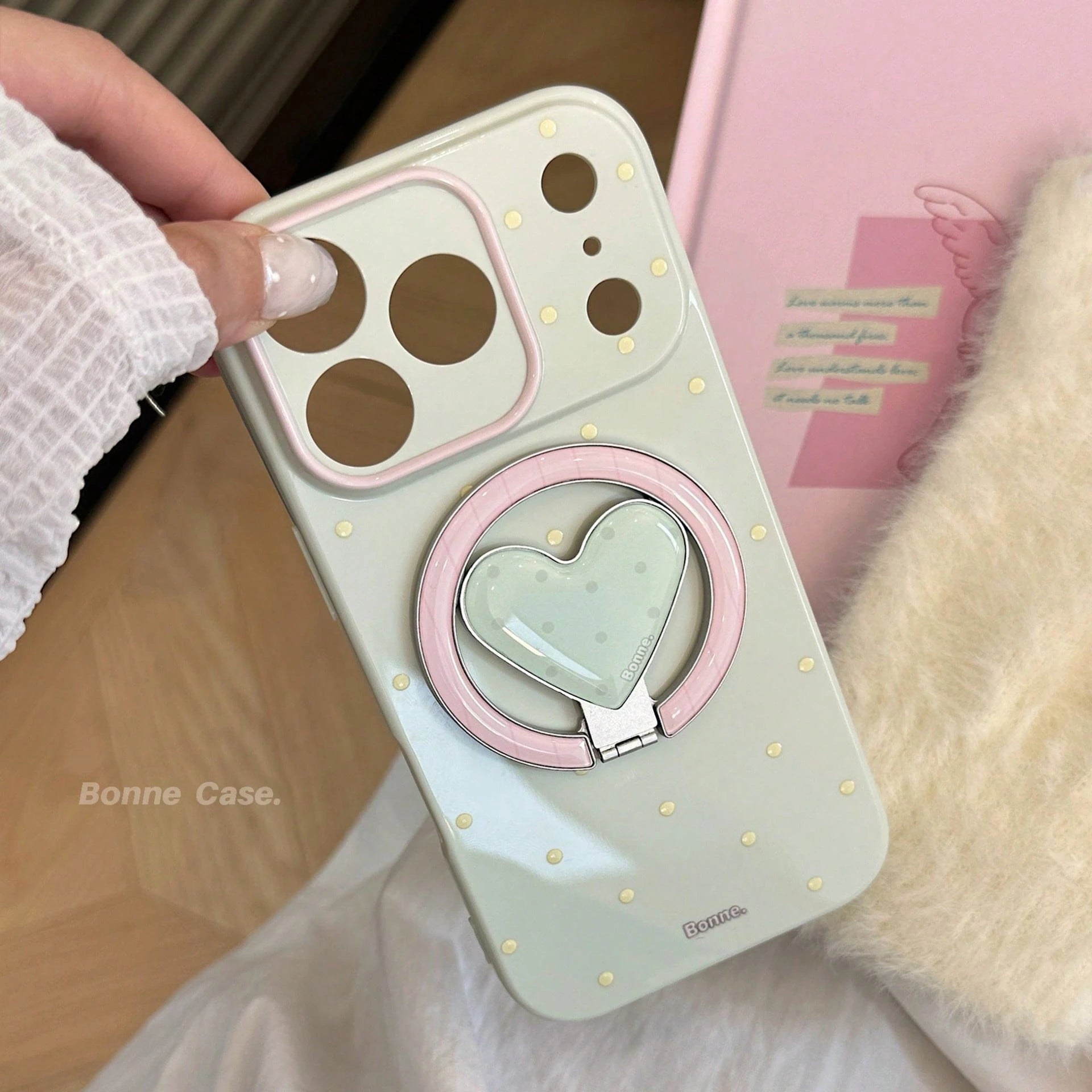 GUCADI Green Magnetic Phone Case With Pink And Lemon Polka Dots + Tiny Berry Polka Dots, Heart-Shaped Magnetic Stand, Fresh Unique Polka Dot Design, Compatible With IPhone 17 Pro Max, Full Coverage Pr