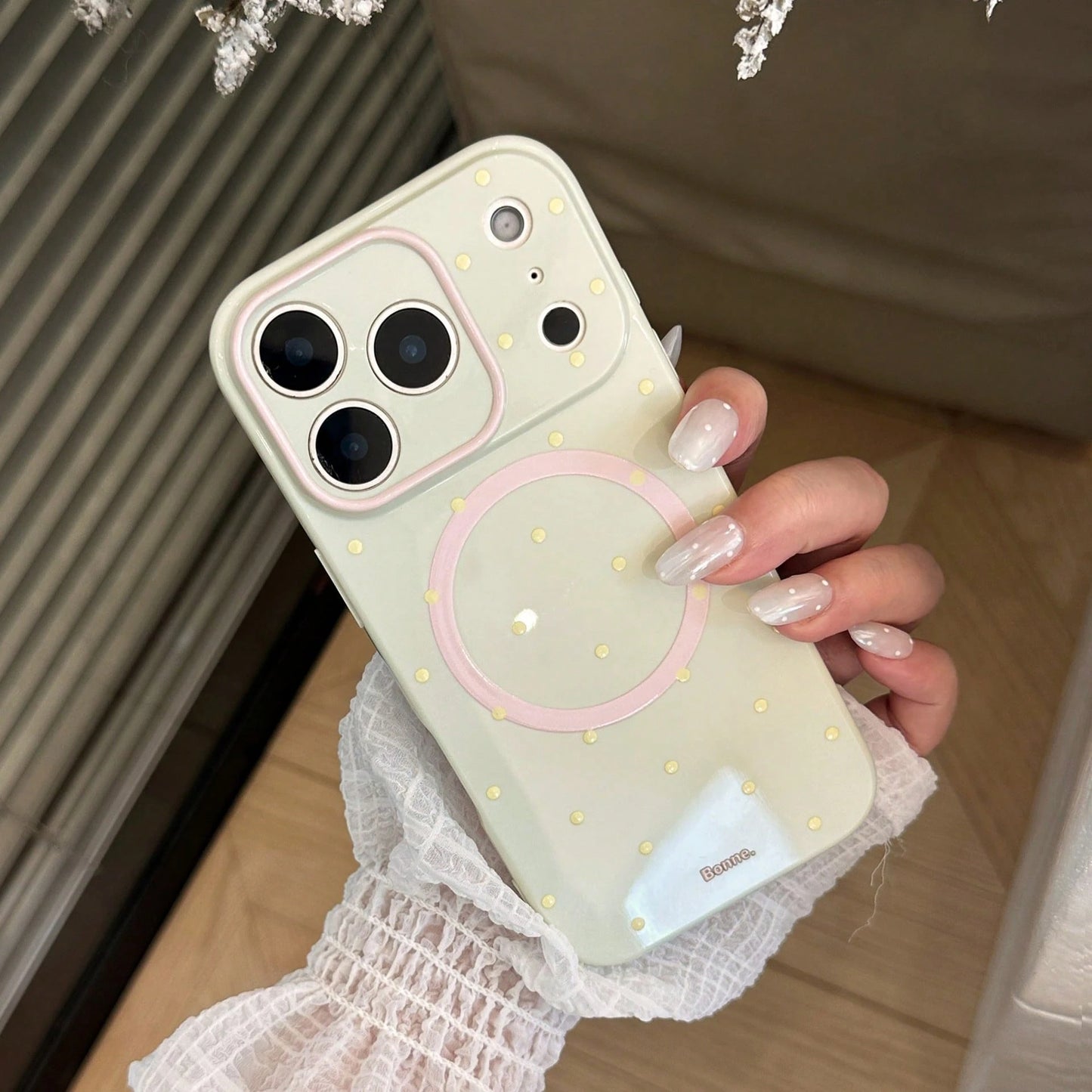 GUCADI Green Magnetic Phone Case With Pink And Lemon Polka Dots + Tiny Berry Polka Dots, Heart-Shaped Magnetic Stand, Fresh Unique Polka Dot Design, Compatible With IPhone 17 Pro Max, Full Coverage Pr