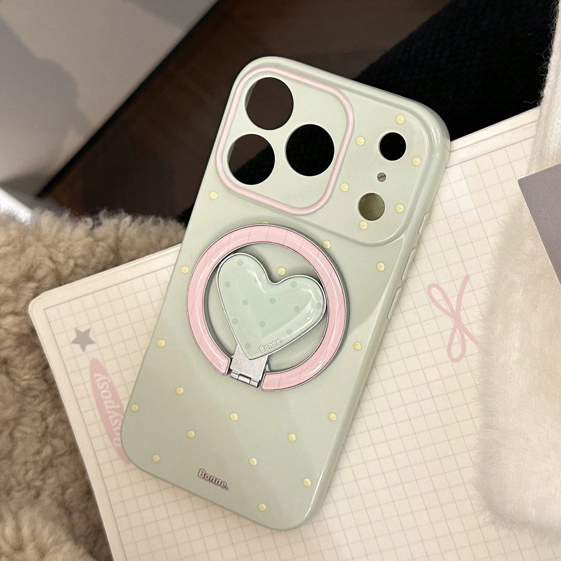 GUCADI Green Magnetic Phone Case With Pink And Lemon Polka Dots + Tiny Berry Polka Dots, Heart-Shaped Magnetic Stand, Fresh Unique Polka Dot Design, Compatible With IPhone 17 Pro Max, Full Coverage Pr