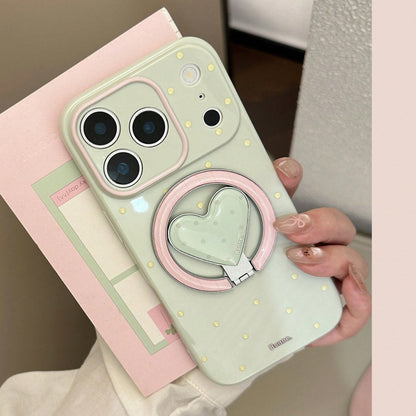 GUCADI Green Magnetic Phone Case With Pink And Lemon Polka Dots + Tiny Berry Polka Dots, Heart-Shaped Magnetic Stand, Fresh Unique Polka Dot Design, Compatible With IPhone 17 Pro Max, Full Coverage Pr