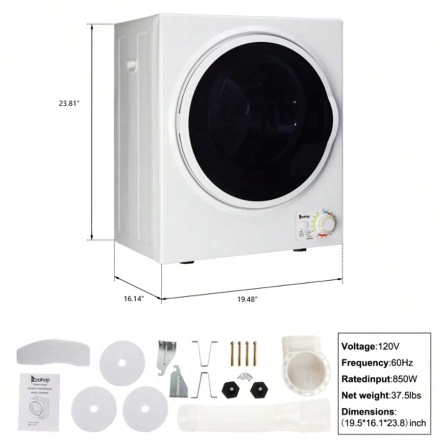 GYM25-78 Compact Portable Household Clothes Dryer 1.6cuft With Stainless Steel Drum Black And White 120V MECHANICAL Control ETL Certification